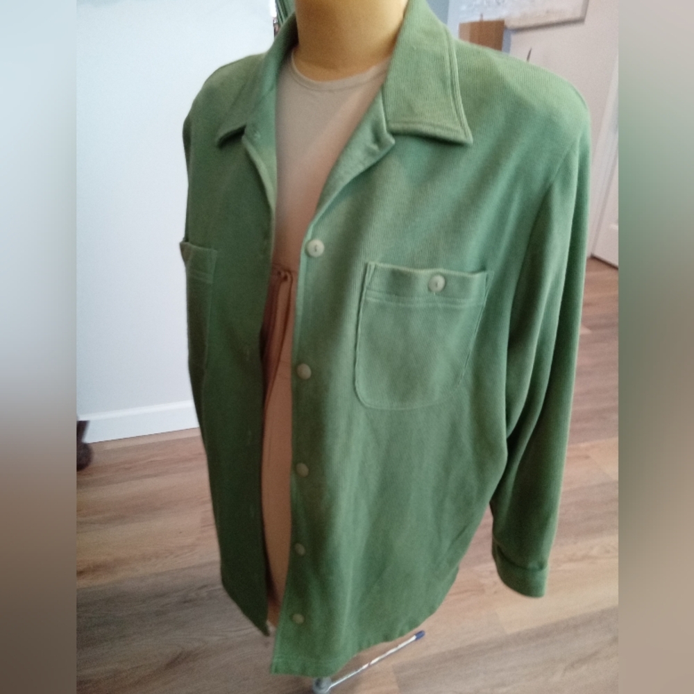 Green Ribbed Button Down Shirt Jacket No Tags Fits Like Plus Sz 1X